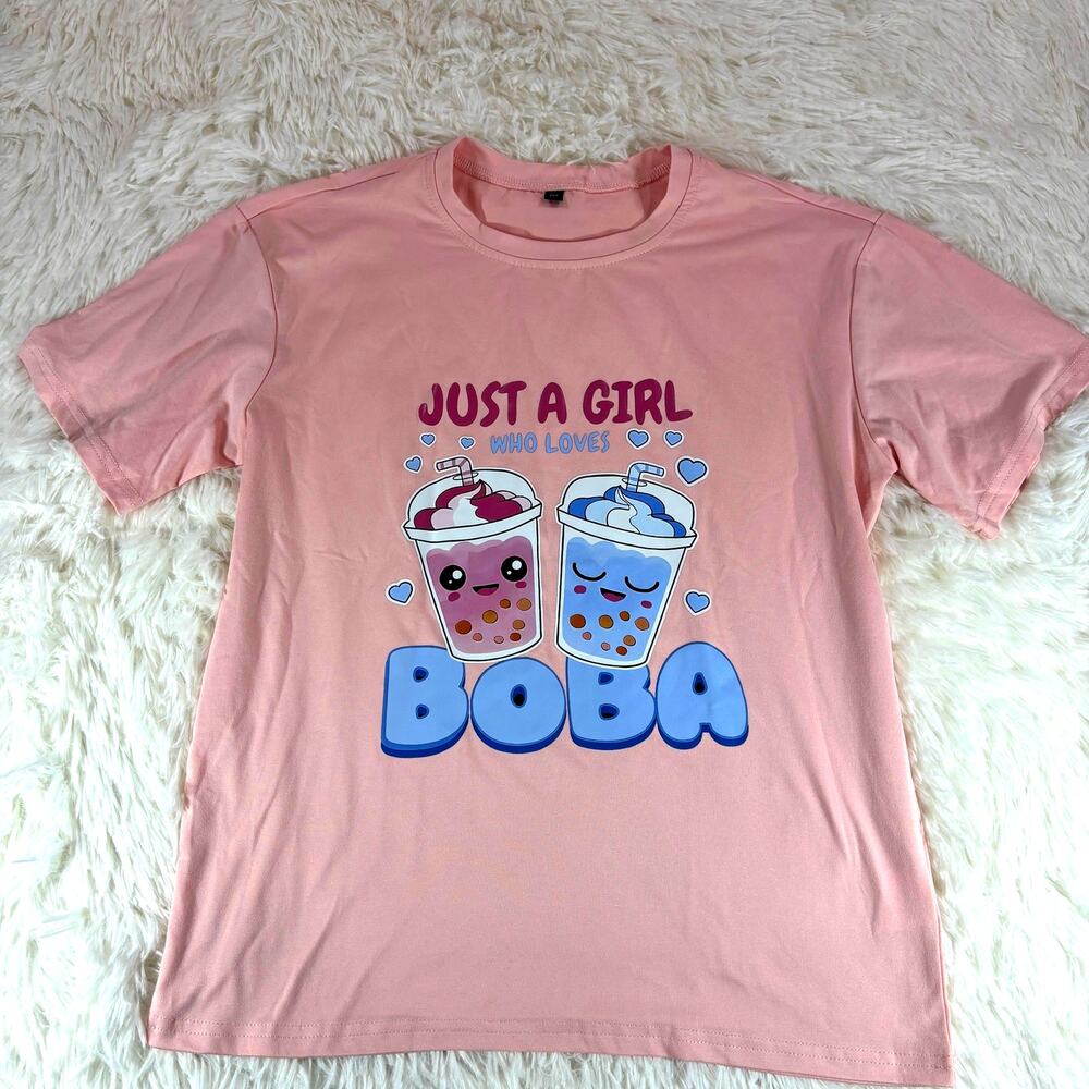 Boba Tea Shirt Pink‎ Youth 12 Graphic Tee Just Girl Loves Boba Cute